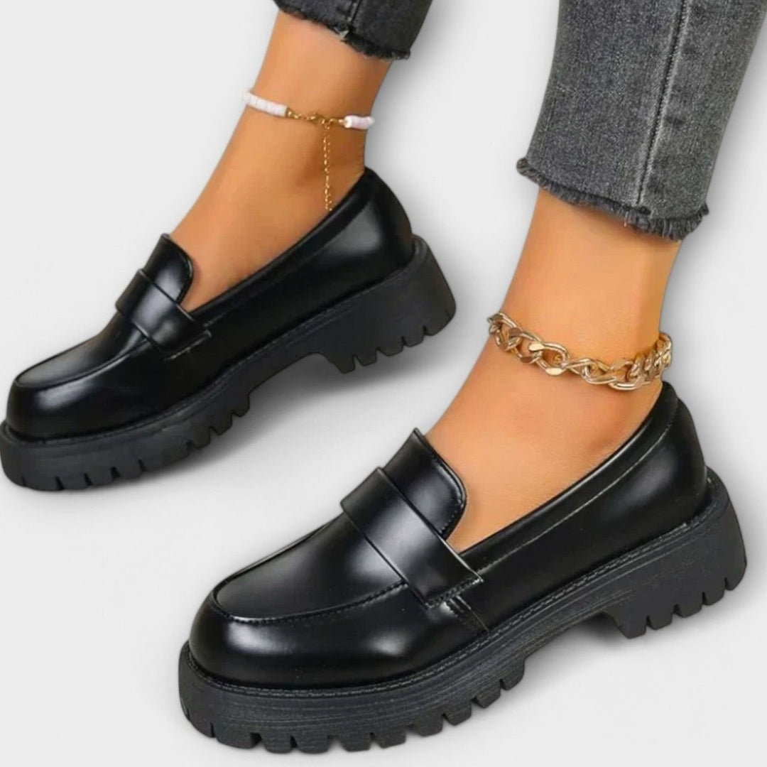 Damen Plateau-Loafer mit orthopädischer Sohle im Chunky-Look - Schwarz
