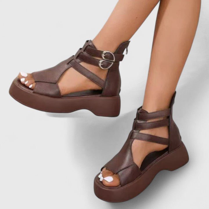 Damen Plateau-Sandalen Schnallenverschluss Kreuzriemen Offene Zehenpartie