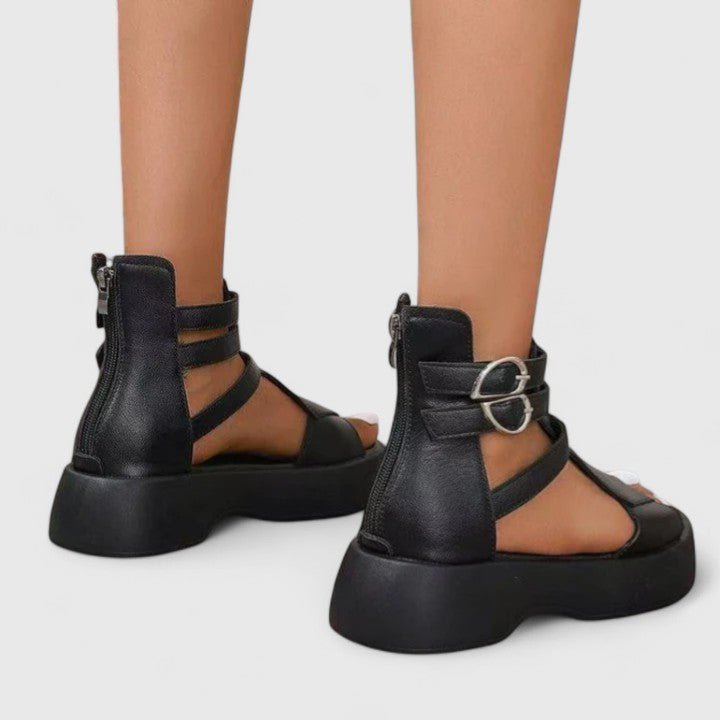 Damen Plateau-Sandalen Schnallenverschluss Kreuzriemen Offene Zehenpartie