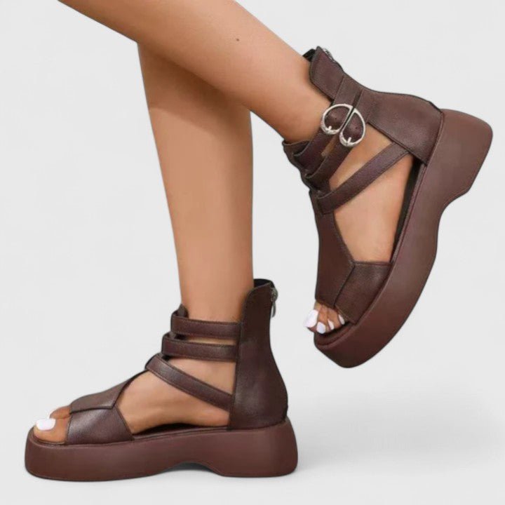 Damen Plateau-Sandalen Schnallenverschluss Kreuzriemen Offene Zehenpartie