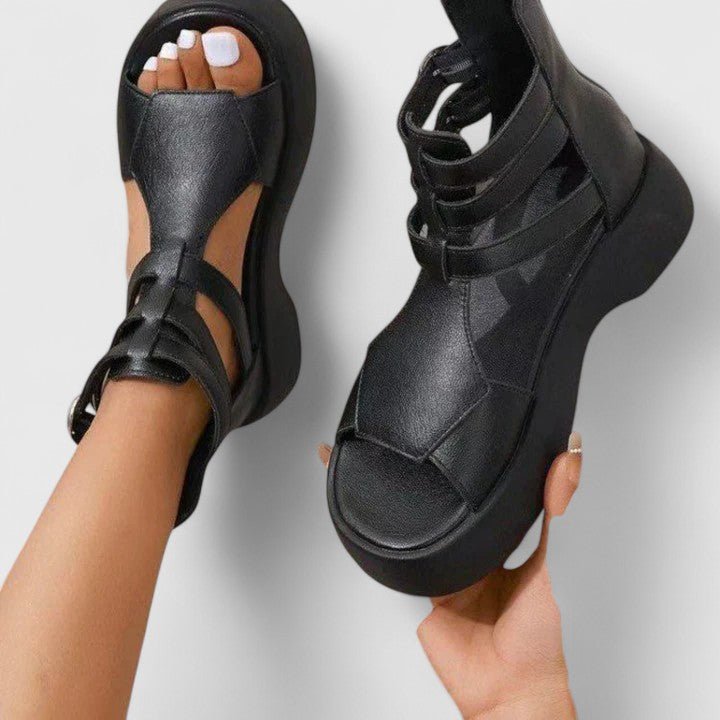 Damen Plateau-Sandalen Schnallenverschluss Kreuzriemen Offene Zehenpartie - Schwarz
