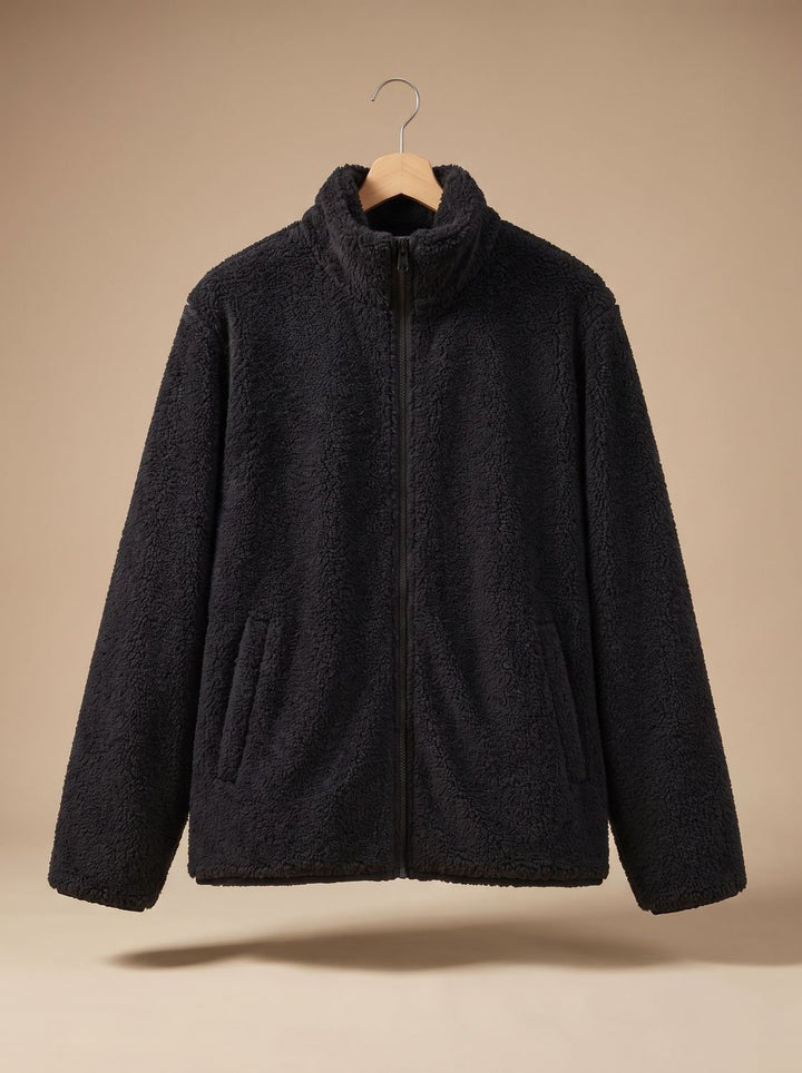 Damen Plüsch-Fleecejacke mit Stehkragen und Reißverschluss Bethany - Schwarz