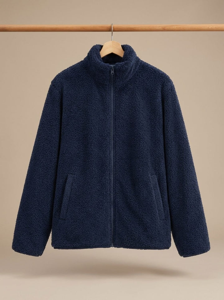Damen Plüsch-Fleecejacke mit Stehkragen und Reißverschluss Bethany - Marineblau