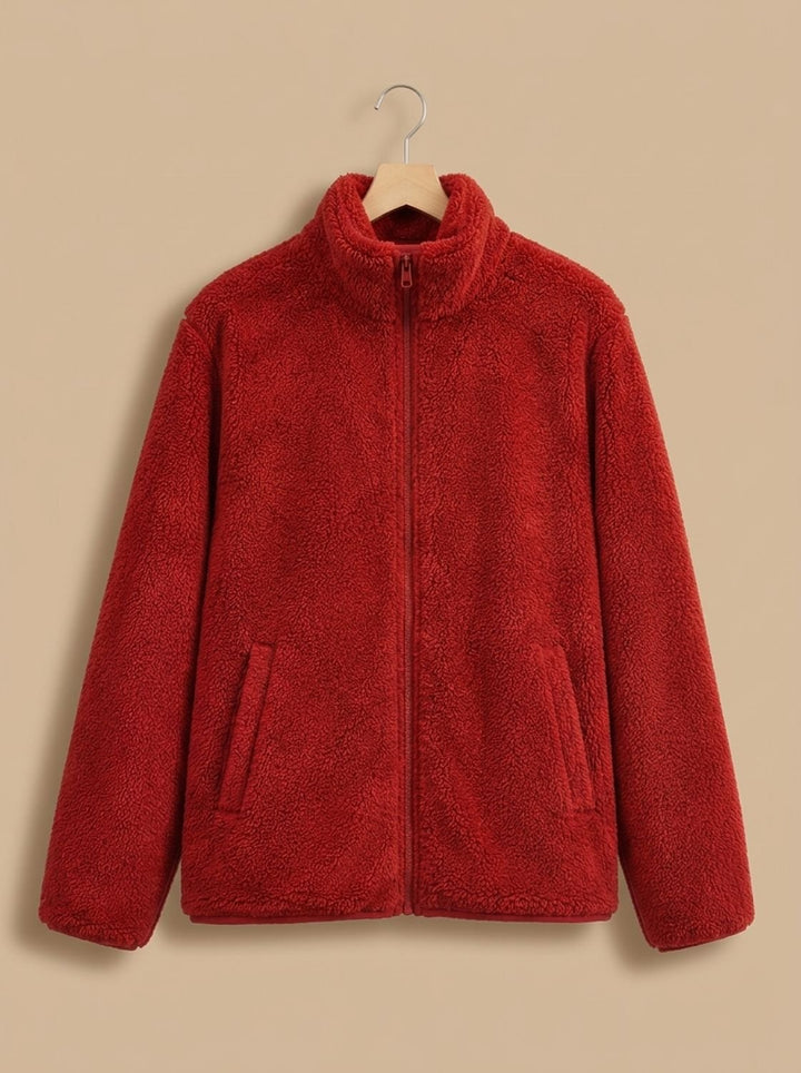 Damen Plüsch-Fleecejacke mit Stehkragen und Reißverschluss Bethany - Korallenrot