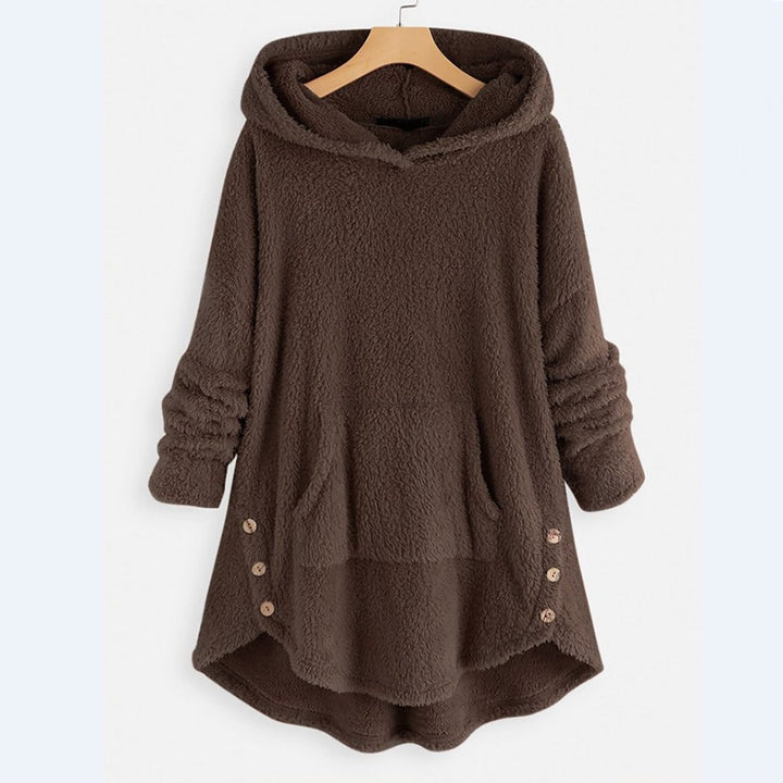 Damen Plüsch-Hoodie Sweatshirt Reißverschluss Katzen-Print Fleece - Braun