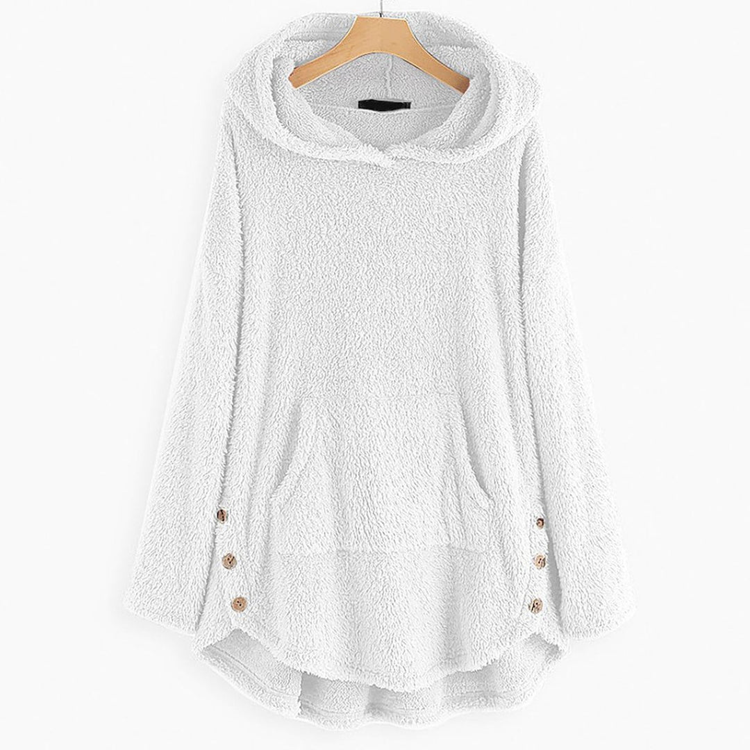 Damen Plüsch-Hoodie Sweatshirt Reißverschluss Katzen-Print Fleece - Weiß