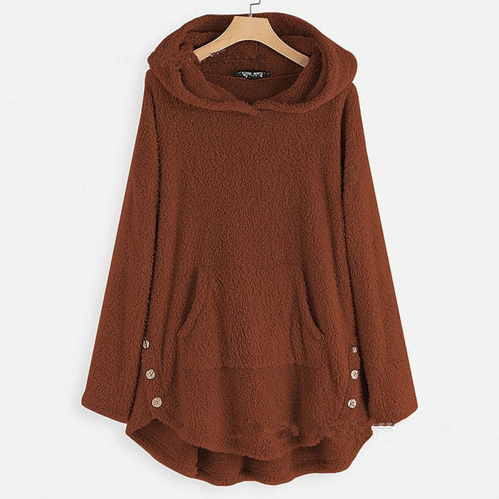 Damen Plüsch-Hoodie Sweatshirt Reißverschluss Katzen-Print Fleece - Bordeaux