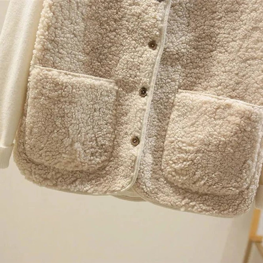 Damen Puffer Vest Teddyfleece Weste mit Knopfleiste