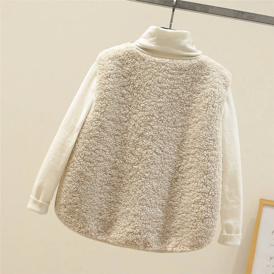 Damen Puffer Vest Teddyfleece Weste mit Knopfleiste
