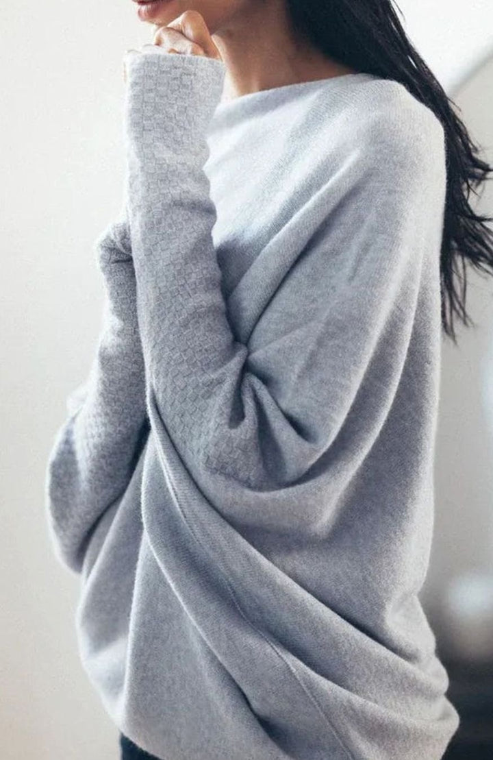 Damen Pullover mit asymmetrischem Drapierdesign weich locker - Grau