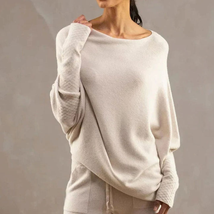 Damen Pullover mit asymmetrischem Drapierdesign weich locker - Beige