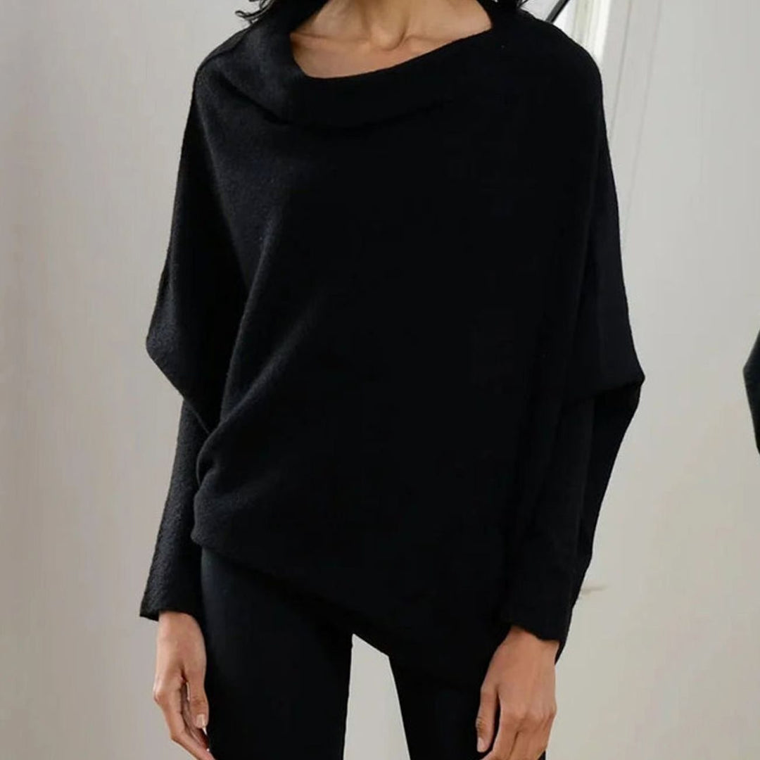 Damen Pullover mit asymmetrischem Drapierdesign weich locker - Schwarz