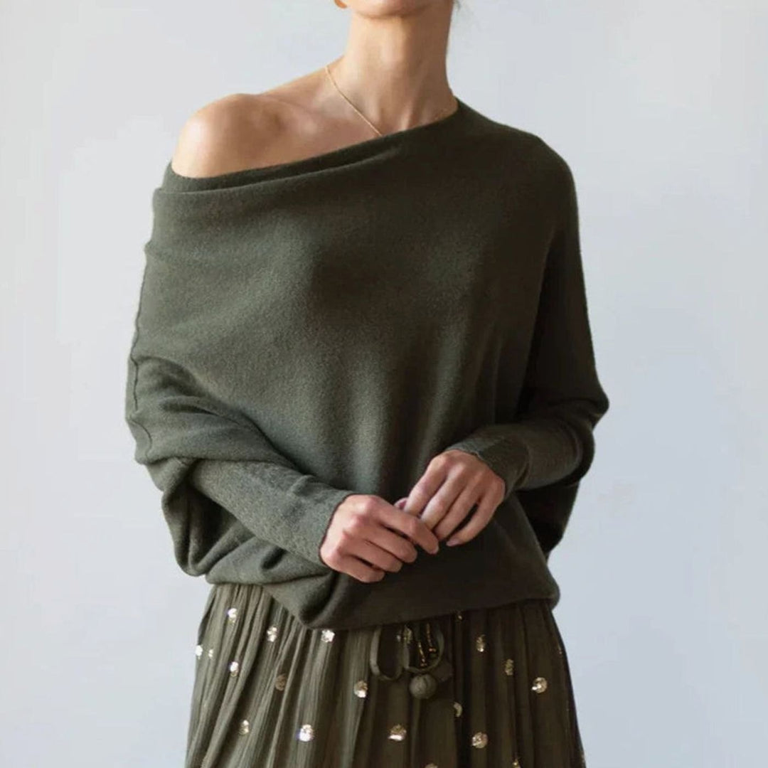 Damen Pullover mit asymmetrischem Drapierdesign weich locker - Grün