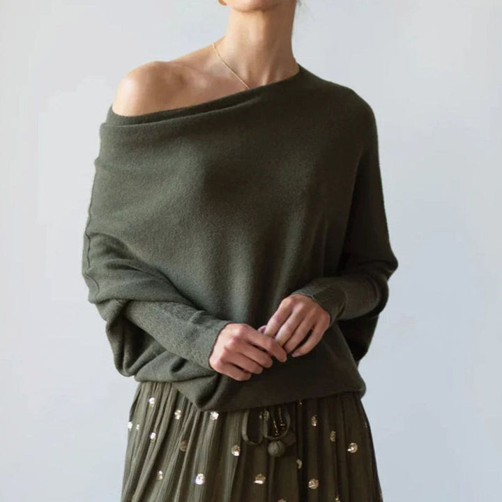 Damen Pullover mit asymmetrischem Drapierdesign weich locker - Grün