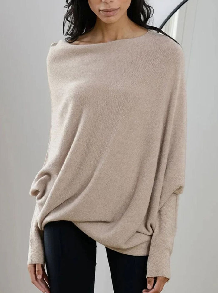Damen Pullover mit asymmetrischem Drapierdesign weich locker - Hellbraun