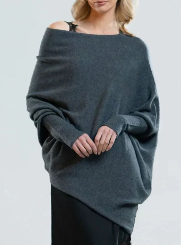 Damen Pullover mit asymmetrischem Drapierdesign weich locker - Dunkelgrau