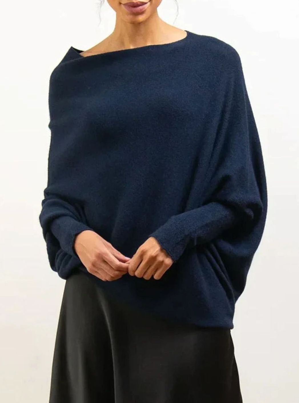 Damen Pullover mit asymmetrischem Drapierdesign weich locker - Dunkelblau