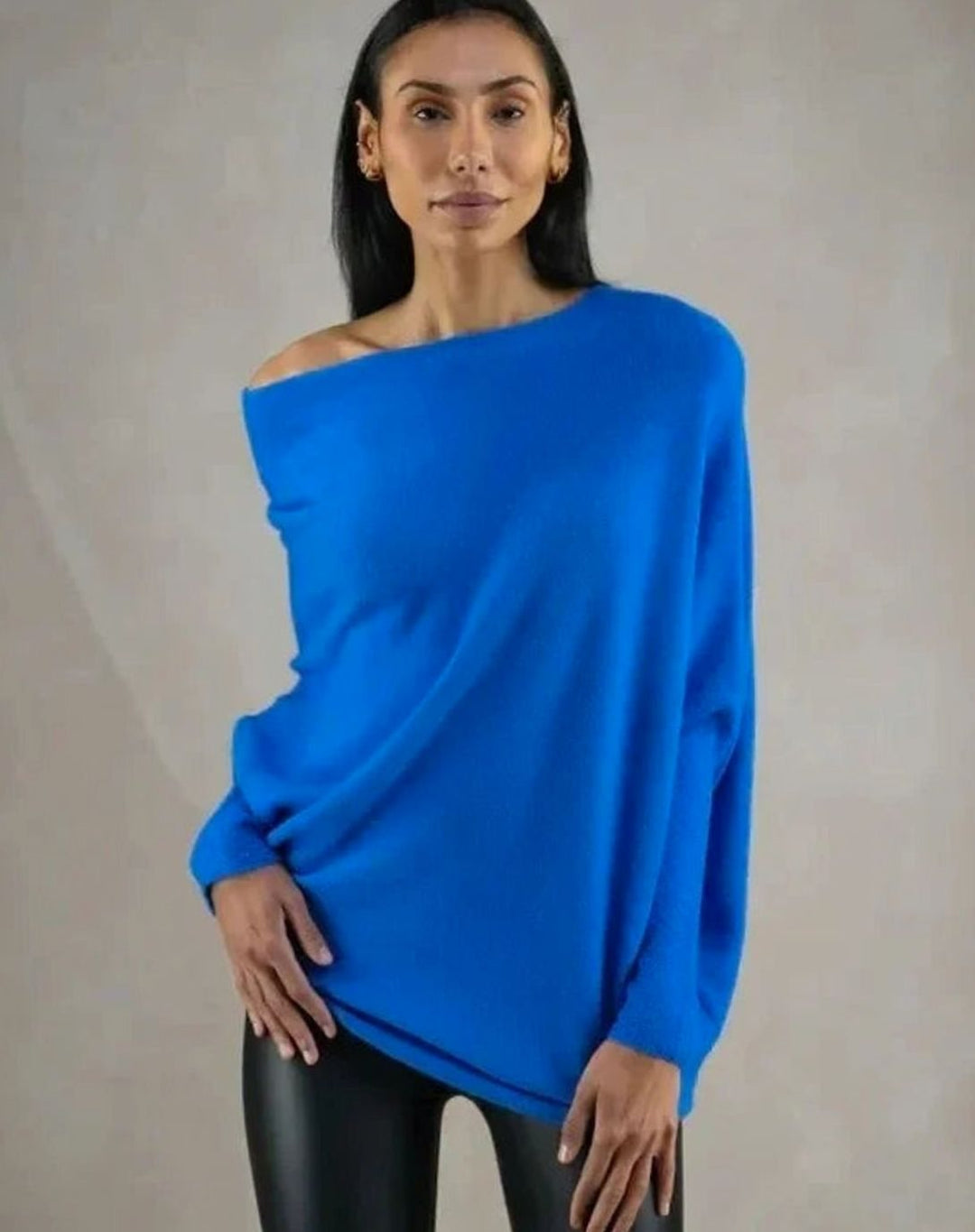 Damen Pullover mit asymmetrischem Drapierdesign weich locker - Blau
