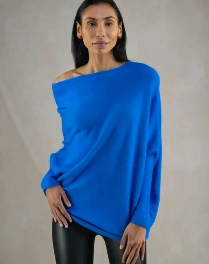 Damen Pullover mit asymmetrischem Drapierdesign weich locker - Blau