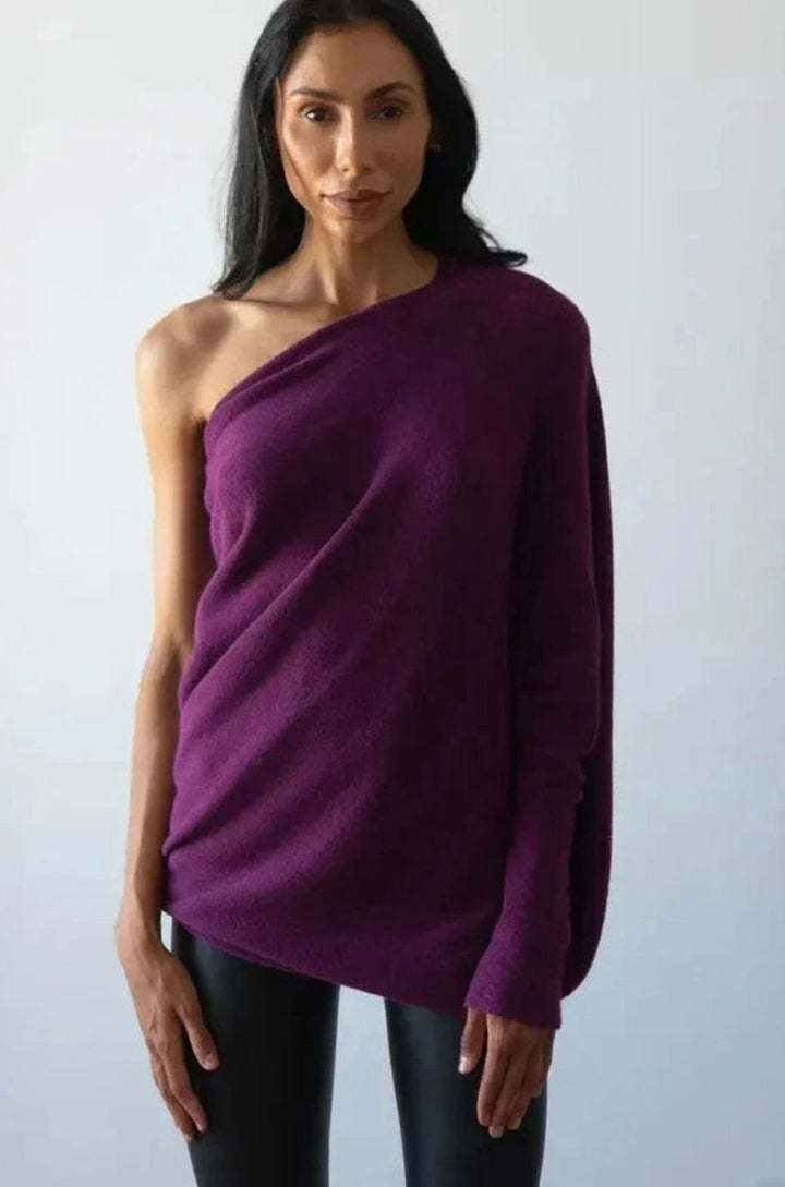 Damen Pullover mit asymmetrischem Drapierdesign weich locker - Lila