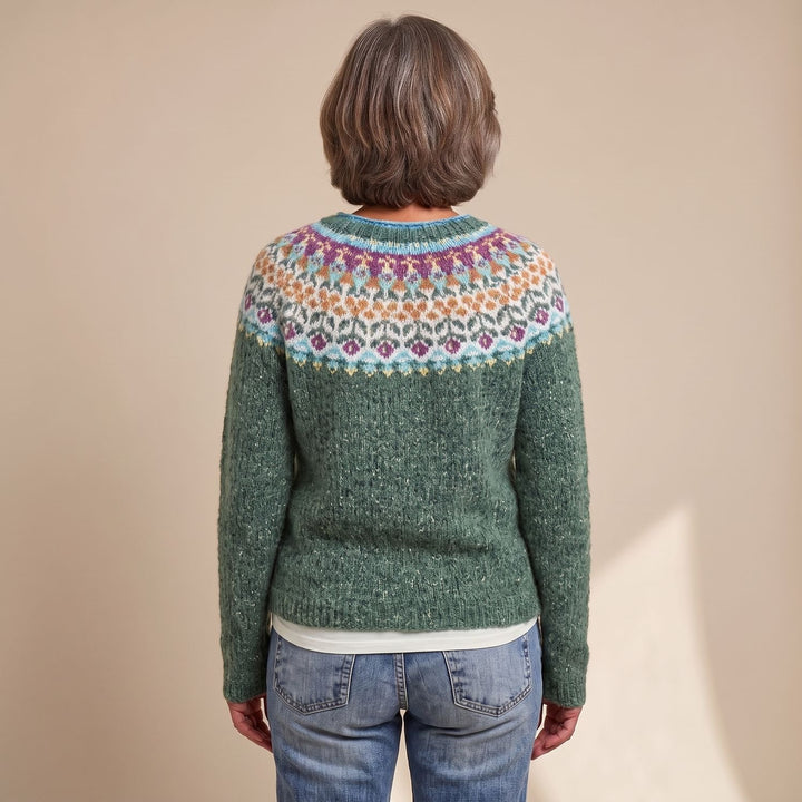 Damen Pullover mit isländischem Blumenmuster Rundausschnitt