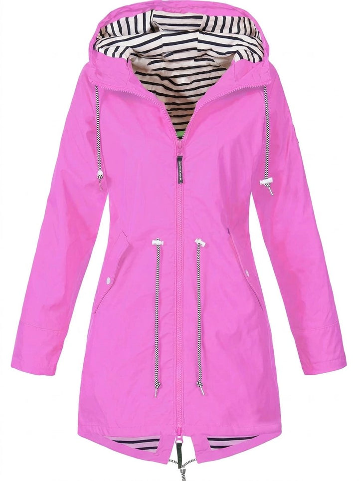 Damen Regenmantel Wasserabweisender Kapuzenmantel mit Taillenzug - Rosa