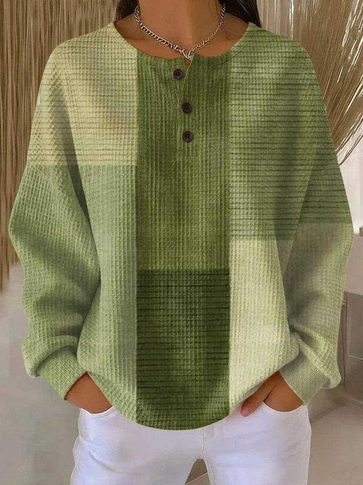 Damen Relaxed-Fit Colourblock Waffelstrick Henley Pullover - Green