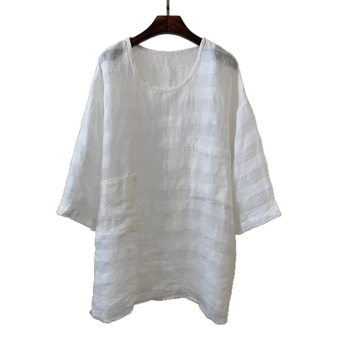 Damen Relaxed-Fit Leinen Tunika mit aufgesetzten Taschen