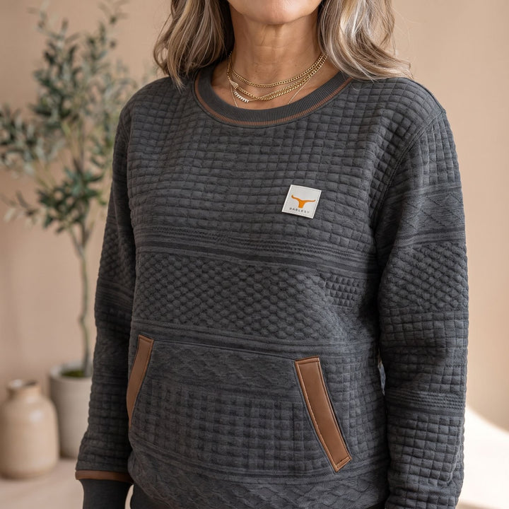 Damen Relaxed-Fit Pullover mit Känguru-Tasche und Waffelstruktur