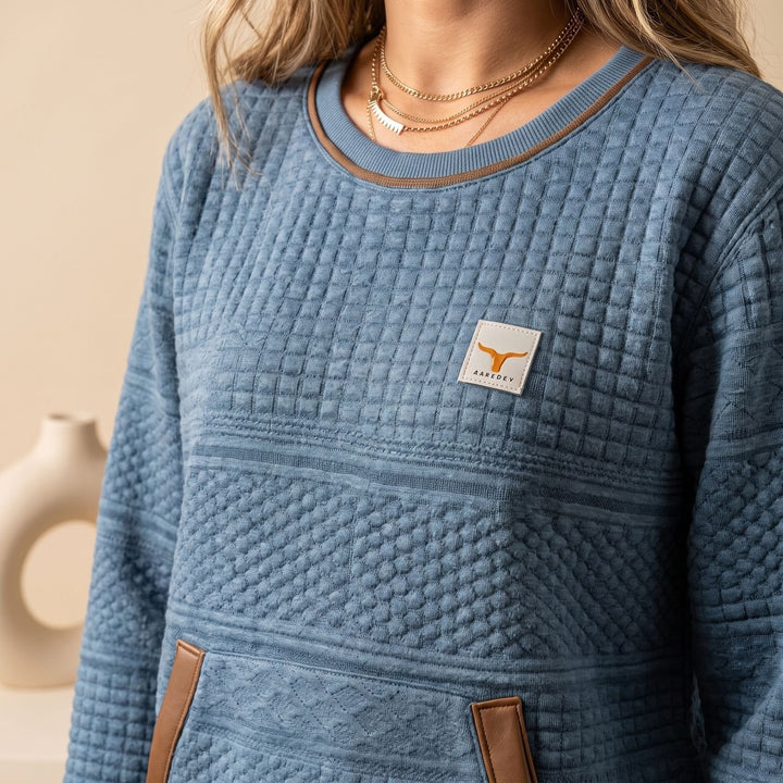 Damen Relaxed-Fit Pullover mit Känguru-Tasche und Waffelstruktur
