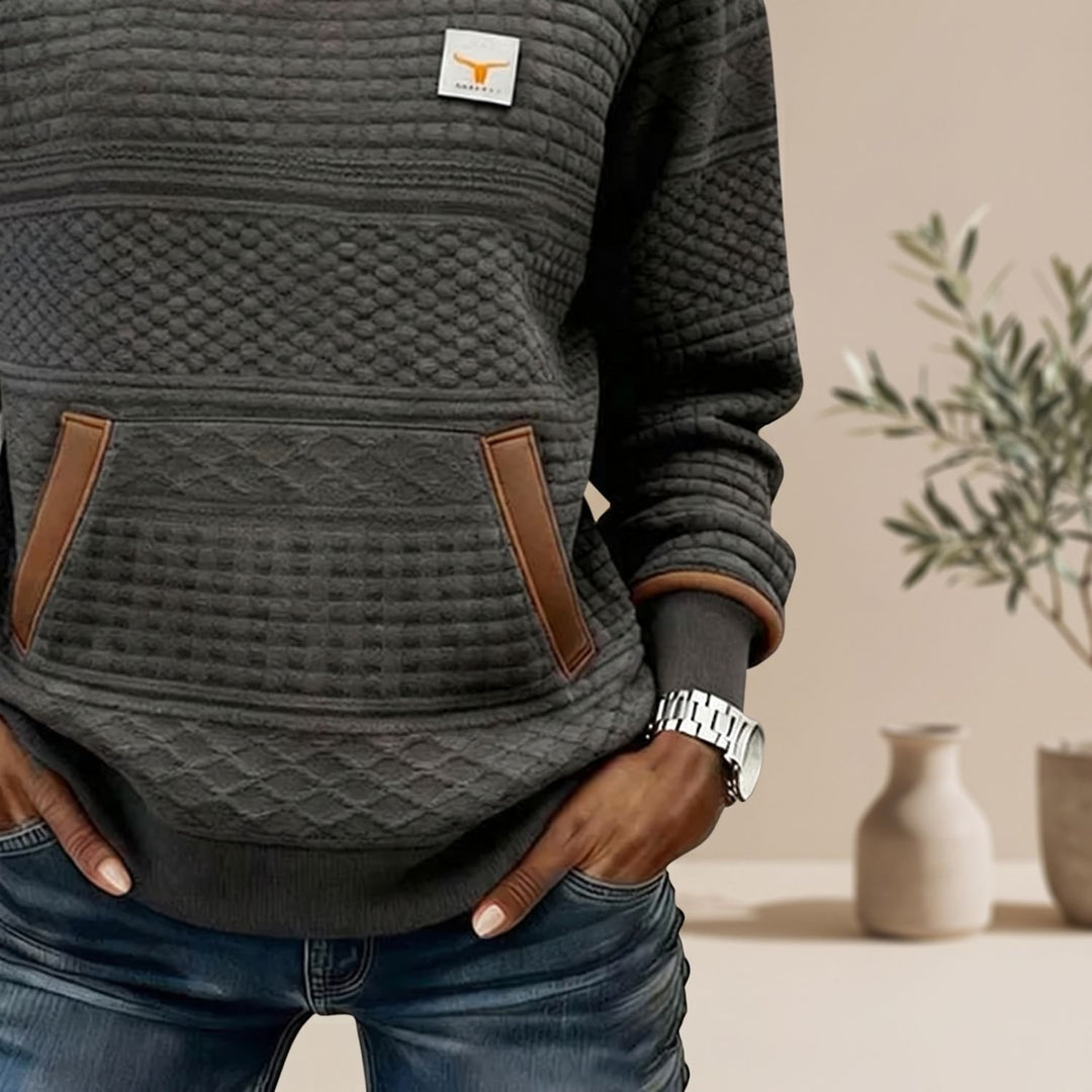 Damen Relaxed-Fit Pullover mit Känguru-Tasche und Waffelstruktur