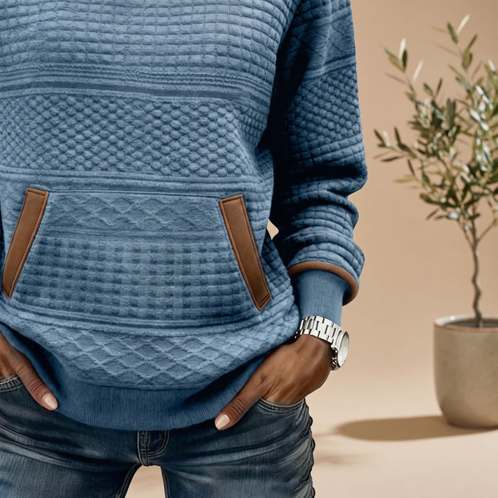 Damen Relaxed-Fit Pullover mit Känguru-Tasche und Waffelstruktur