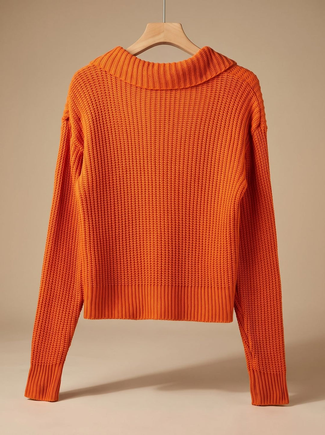 Damen Relaxed-Fit Rippenstrick-Pullover mit Umlegekragen - Orangerot
