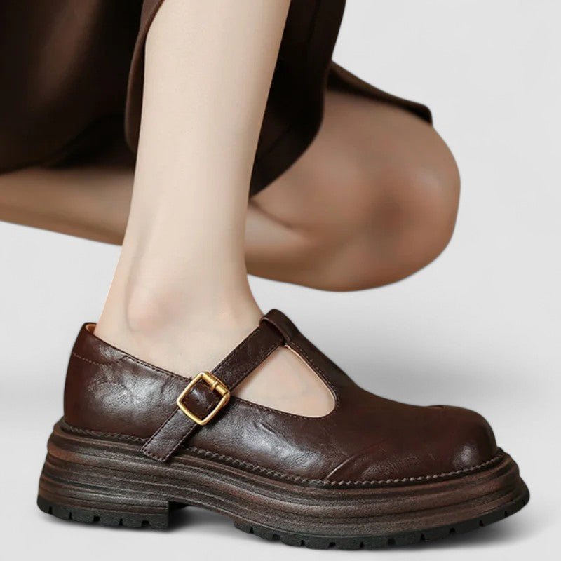 Damen Retro Chunky-Plateau Mary-Jane-Schuhe T-Steg-Schnalle