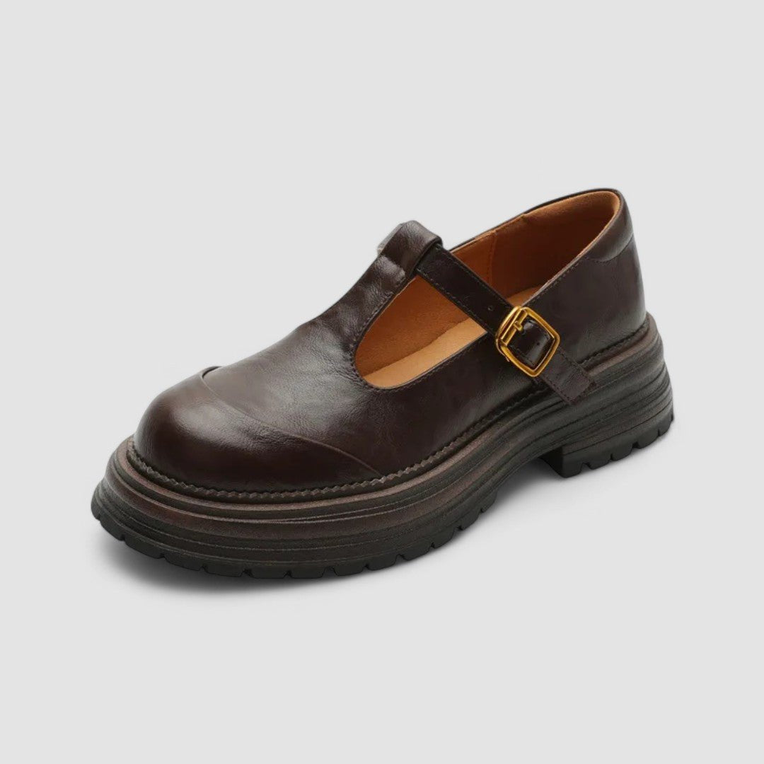Damen Retro Chunky-Plateau Mary-Jane-Schuhe T-Steg-Schnalle