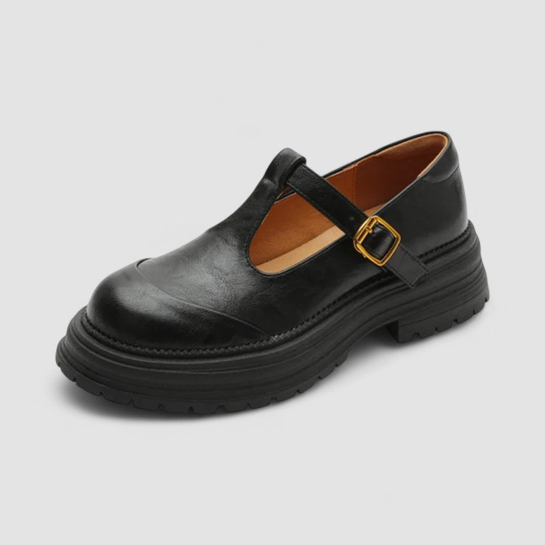 Damen Retro Chunky-Plateau Mary-Jane-Schuhe T-Steg-Schnalle