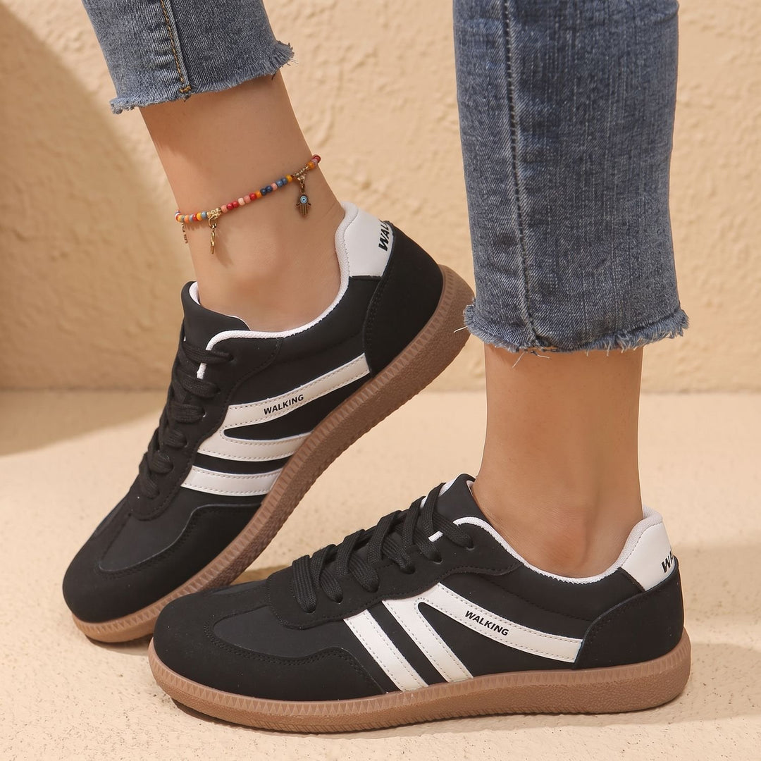 Damen Retro Low-Top Sneaker mit Schnürung und Kontraststreifen - Schwarz