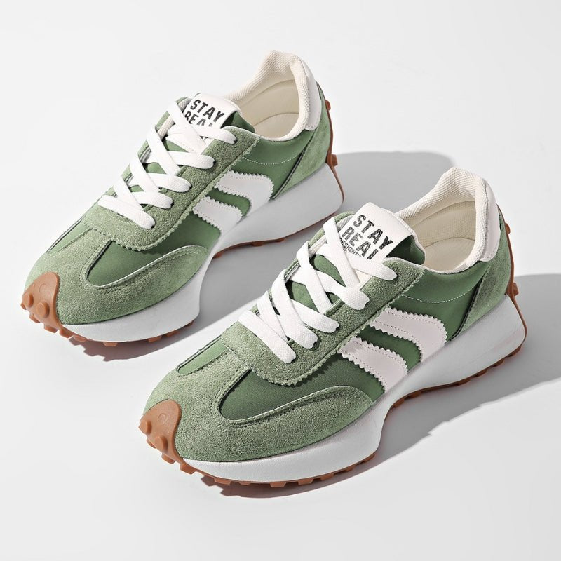 Damen Retro Platform Chunky Sneakers mit Schnürung - Green