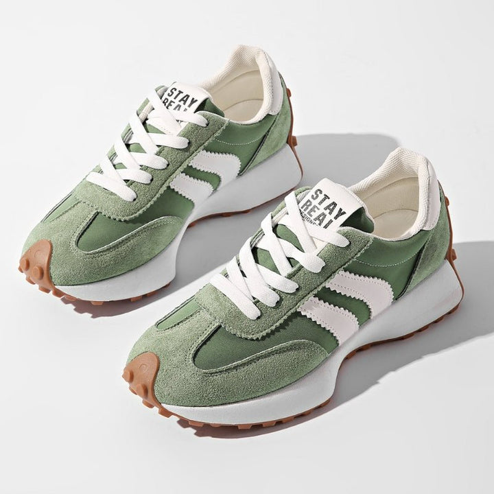 Damen Retro Platform Chunky Sneakers mit Schnürung - Green