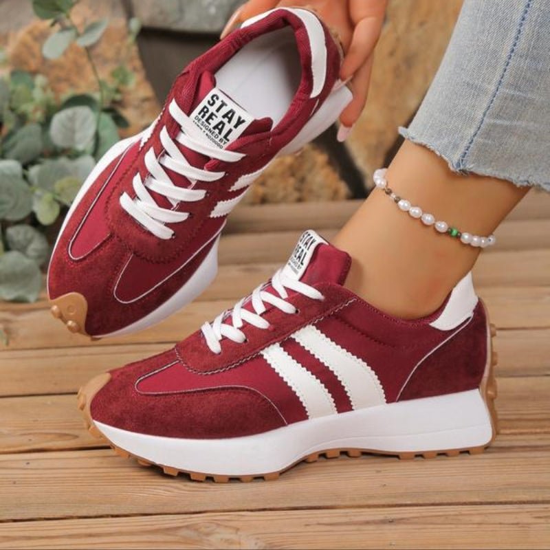 Damen Retro Platform Chunky Sneakers mit Schnürung - Red
