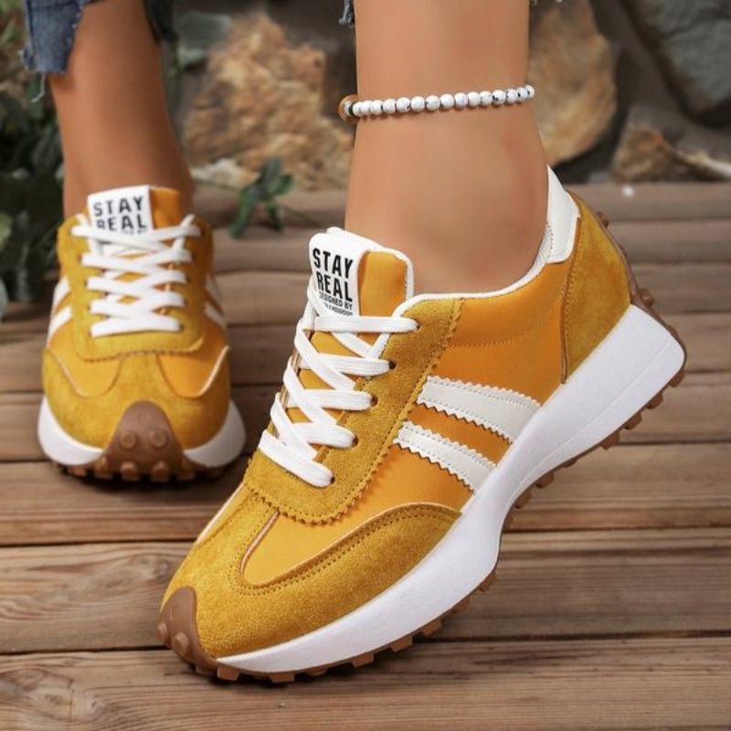 Damen Retro Platform Chunky Sneakers mit Schnürung - Yellow