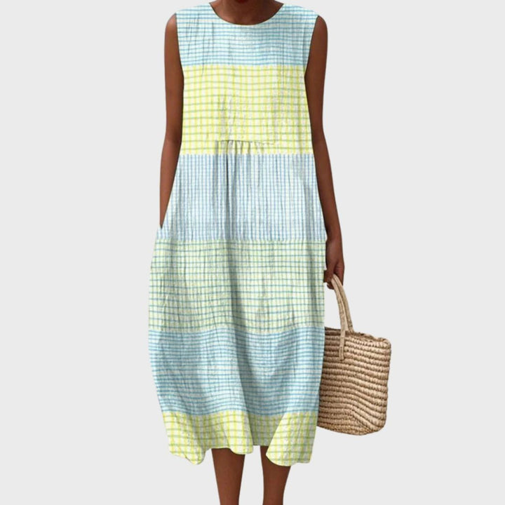 Damen Ärmellos Linnen Midi-Kleid Relaxed-Fit - Light Blue