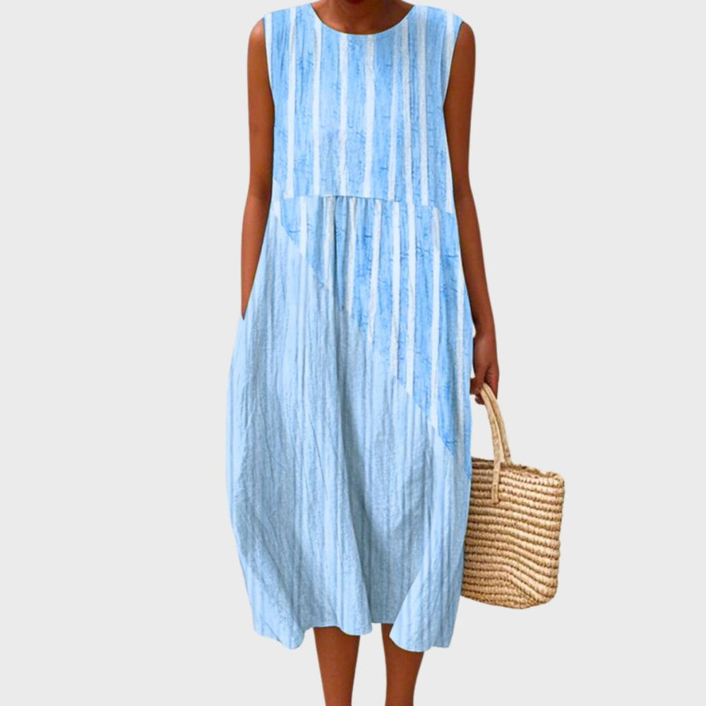 Damen Ärmellos Linnen Midi-Kleid Relaxed-Fit - Light Blue 2