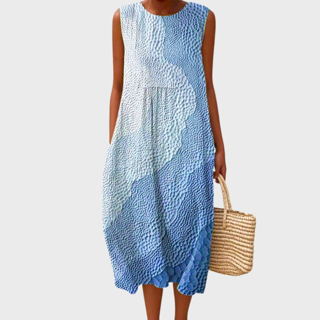 Damen Ärmellos Linnen Midi-Kleid Relaxed-Fit - Steel Blue