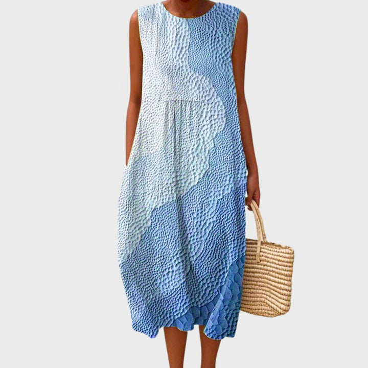 Damen Ärmellos Linnen Midi-Kleid Relaxed-Fit - Steel Blue