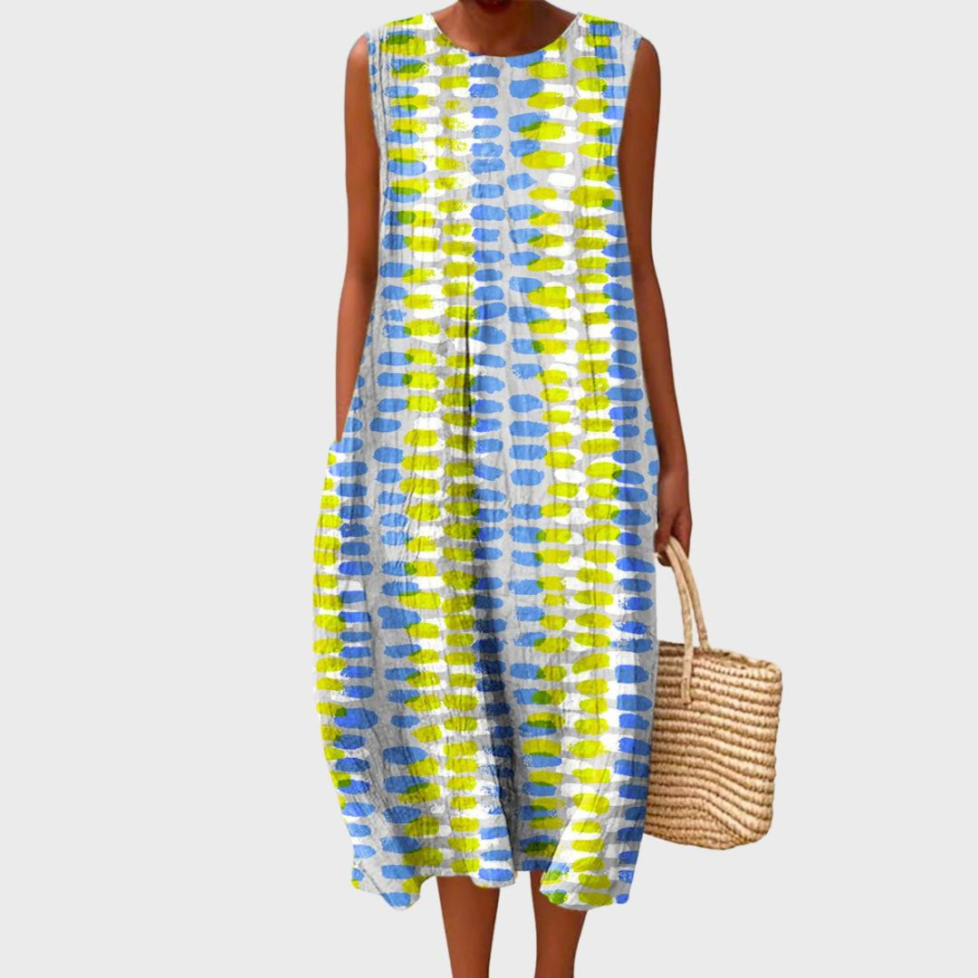 Damen Ärmellos Linnen Midi-Kleid Relaxed-Fit - Light Gray