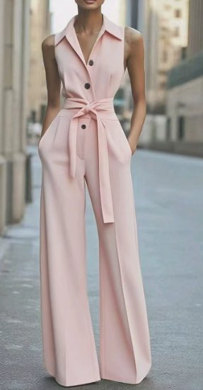 Damen Ärmellos Weites-Bein Taillierter Jumpsuit - Pink