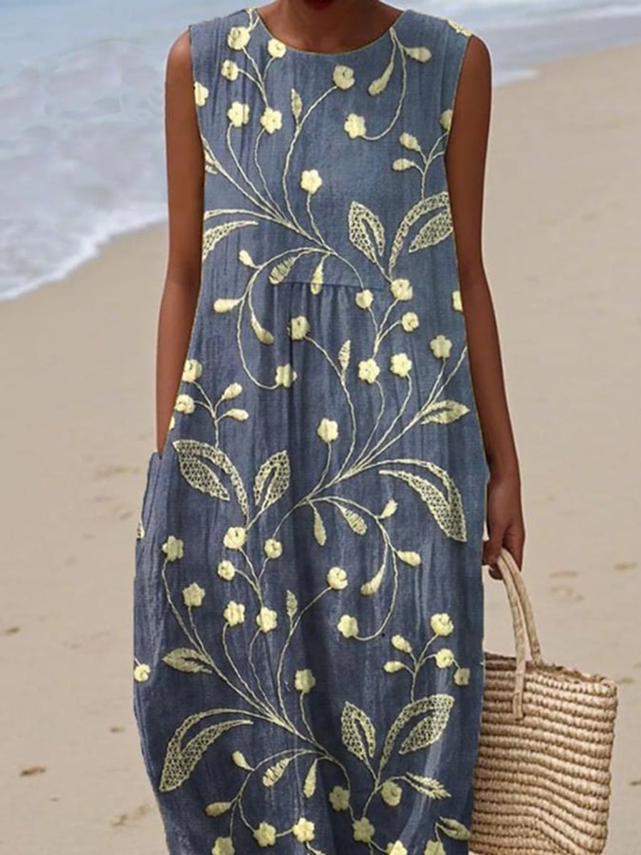 Damen Ärmelloses Blumen-Midi-Kleid Lockere Sommersilhouette