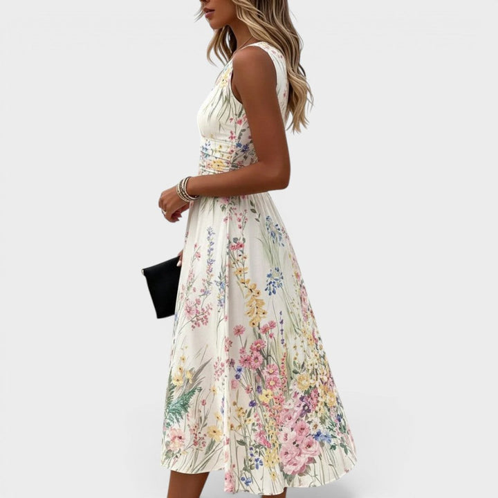 Damen Ärmelloses Blumen-Midikleid mit Taillierung A-Linie