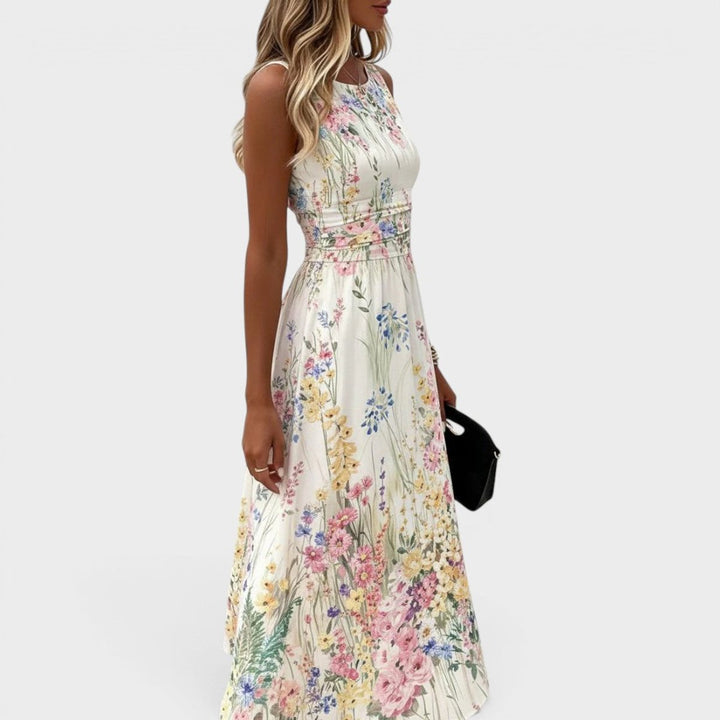 Damen Ärmelloses Blumen-Midikleid mit Taillierung A-Linie